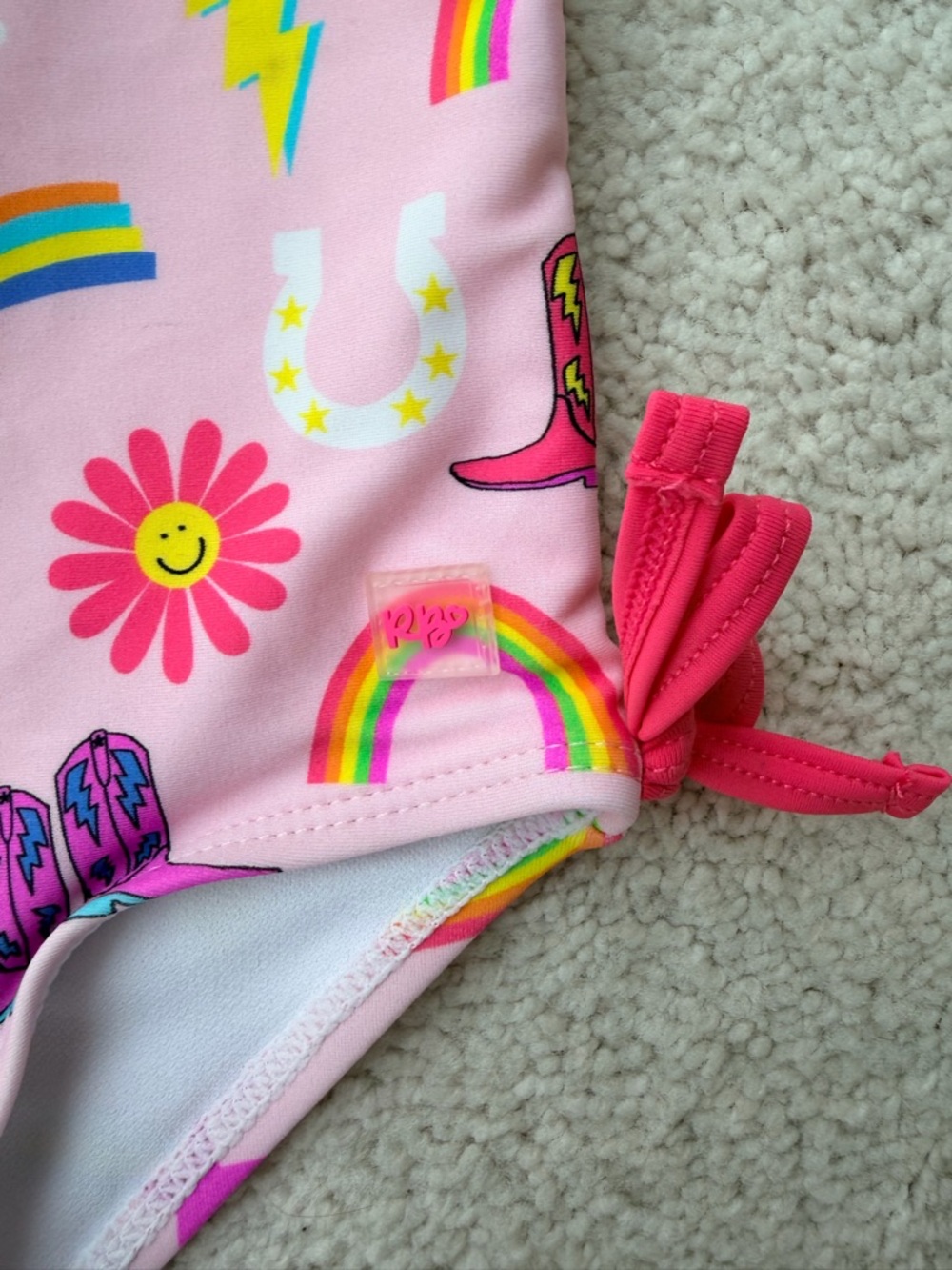 Ruffle Butts Pink Rainbow & Cowboy Boot One-Piece Swimsuit - Picture 4 of 8
